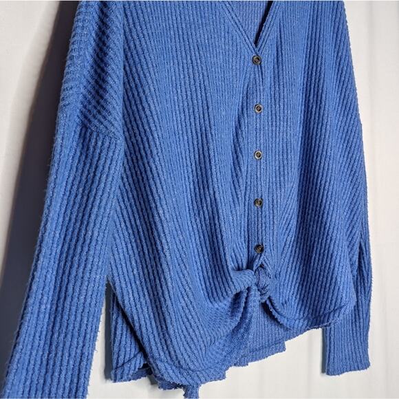 Out From Under Urban Outfitters Blue Tie Front V-Neck Long Sleeve Thermal Shirt - Picture 4 of 5